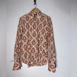 mondo di marco Medium Orange Paisley Print Collar Button Down‎ Cotton Shirt